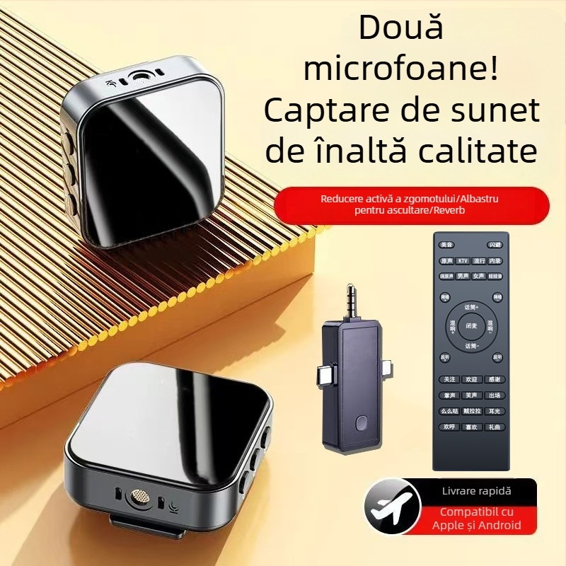 Set microfon și căști pentru streaming în direct cu microfon lavalier și card de sunet — cablat, microfon profesional de înregistrare, captare omnidirecțională, baterie încorporată 300–500 mAh, autonomie 3–6 ore