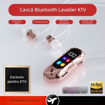 Karaoke Lavalier Bluetooth căști cu clips de ureche — Bluetooth 6.0, conectare duală, suport card memorie, reverberare și reducere zgomot