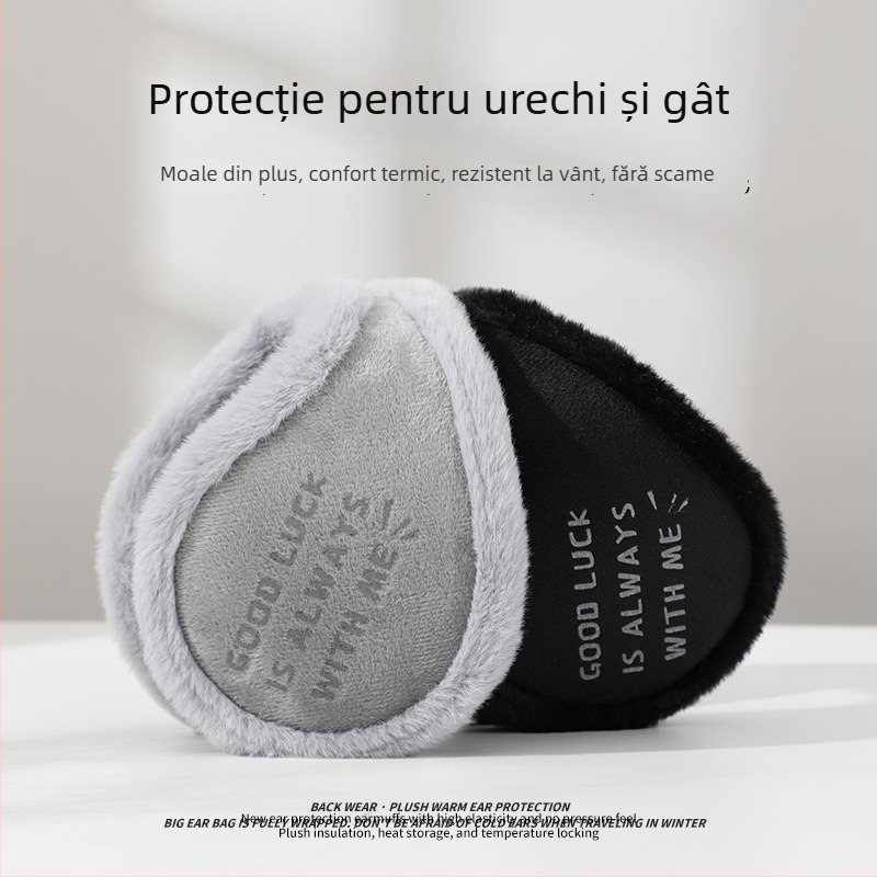 Protecții pentru urechi unisex, stil coreean, căptușite cu fleece, moi și groase, design monocrom, pentru exterior iarnă