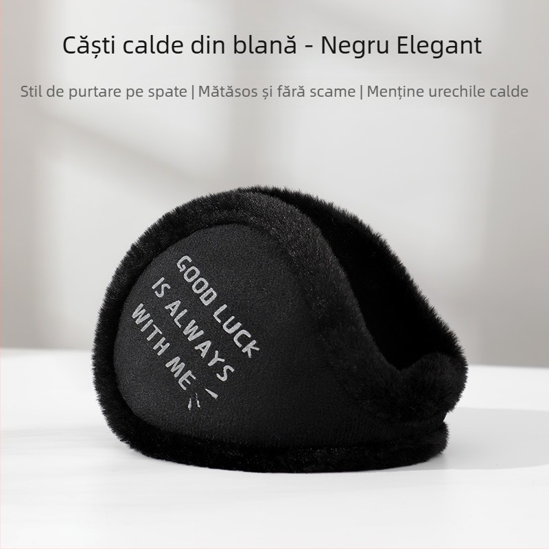 Protecții pentru urechi unisex, stil coreean, căptușite cu fleece, moi și groase, design monocrom, pentru exterior iarnă