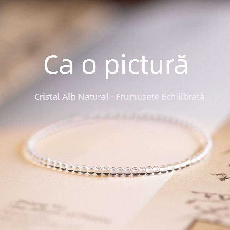 Brățară din cristal alb natural 10A, cu o singură mărgea de 3,5 mm, șnur elastic, design simplu în stil înghețat
