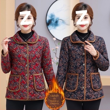 Geacă de iarnă pentru femei, țesătură principală PVC (80-90%), umplutură din mătase-cotton, guler polo, lungime medie, grosime medie