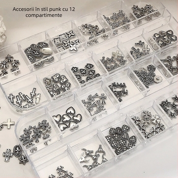 Set de accesorii metalice pentru unghii cu modele cruce și inimă; stil retro, simplu, drăguț; seria Star Wars