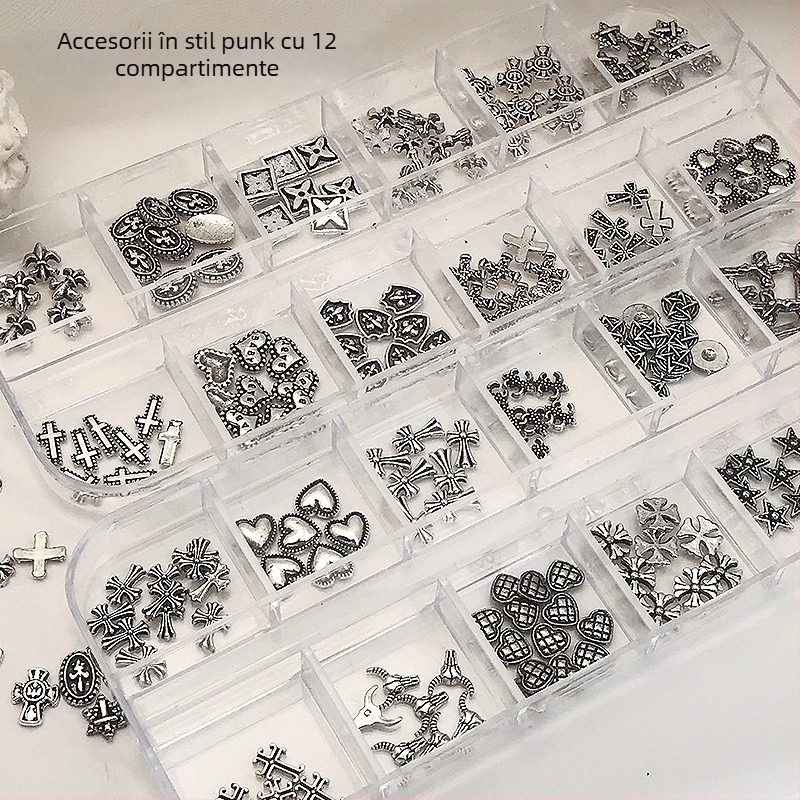 Set de accesorii metalice pentru unghii cu modele cruce și inimă; stil retro, simplu, drăguț; seria Star Wars