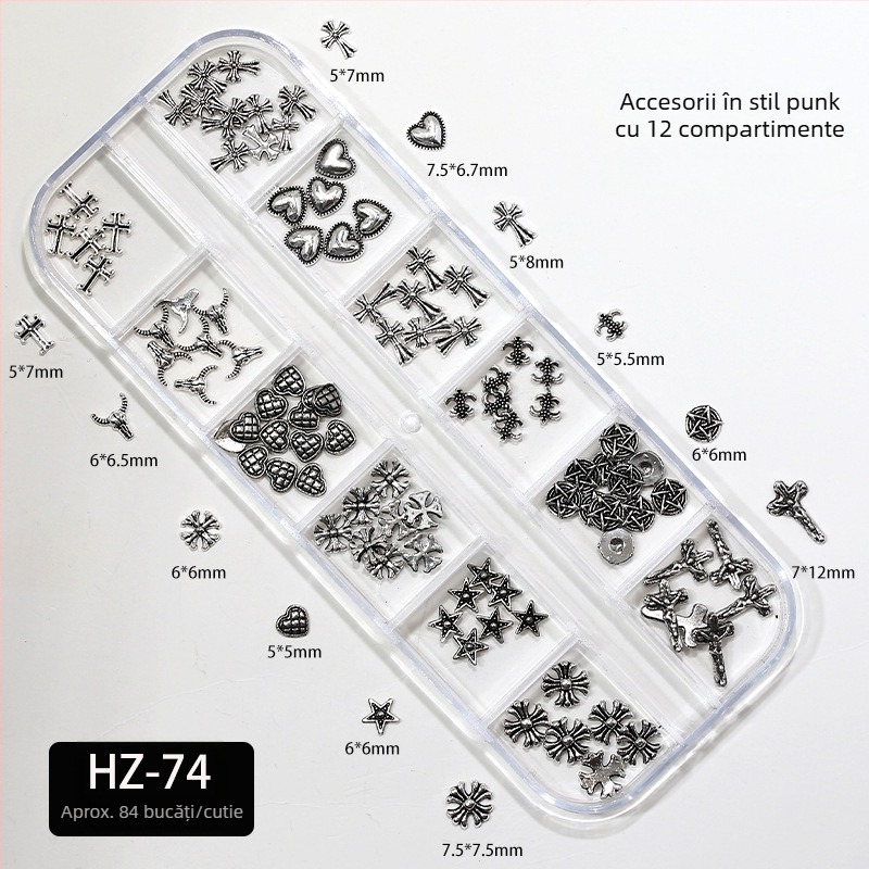 Set de accesorii metalice pentru unghii cu modele cruce și inimă; stil retro, simplu, drăguț; seria Star Wars