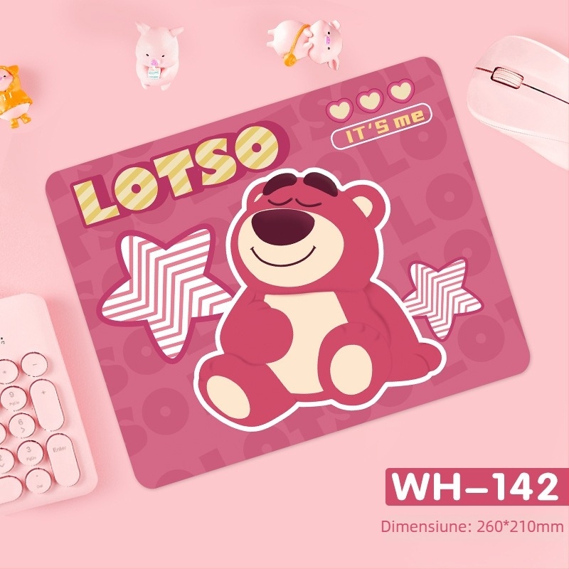Pad de mouse Strawberry Bear - Antiderapant, Cauciuc natural, cu o singură față, imprimare prin transfer termic, personalizabil cu imagini