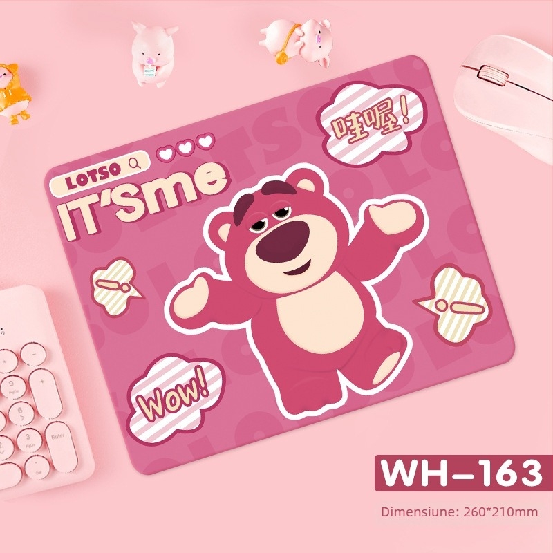 Pad de mouse Strawberry Bear - Antiderapant, Cauciuc natural, cu o singură față, imprimare prin transfer termic, personalizabil cu imagini