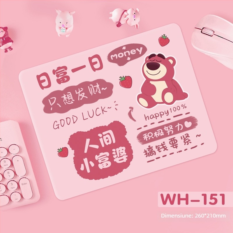 Pad de mouse Strawberry Bear - Antiderapant, Cauciuc natural, cu o singură față, imprimare prin transfer termic, personalizabil cu imagini
