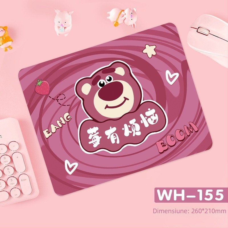 Pad de mouse Strawberry Bear - Antiderapant, Cauciuc natural, cu o singură față, imprimare prin transfer termic, personalizabil cu imagini