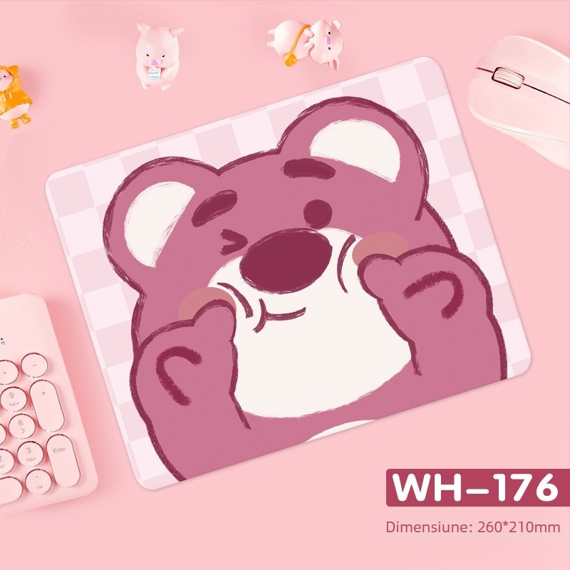 Pad de mouse Strawberry Bear - Antiderapant, Cauciuc natural, cu o singură față, imprimare prin transfer termic, personalizabil cu imagini