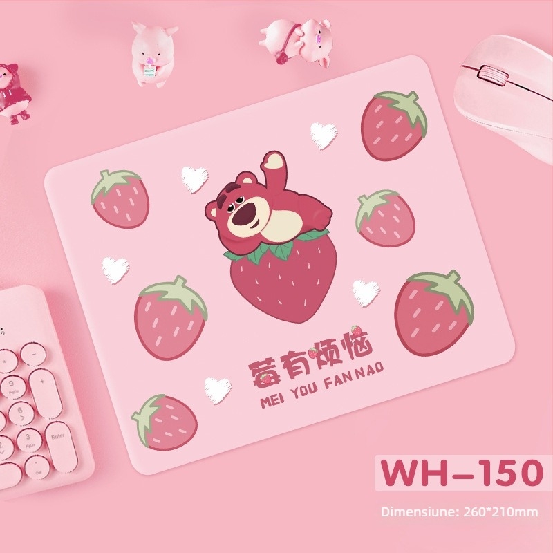 Pad de mouse Strawberry Bear - Antiderapant, Cauciuc natural, cu o singură față, imprimare prin transfer termic, personalizabil cu imagini
