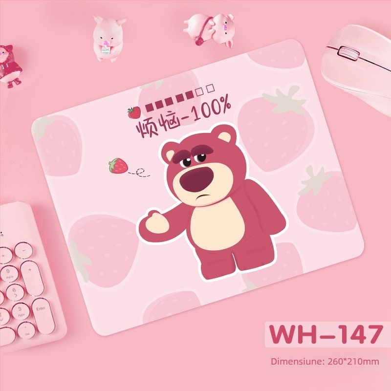 Pad de mouse Strawberry Bear - Antiderapant, Cauciuc natural, cu o singură față, imprimare prin transfer termic, personalizabil cu imagini
