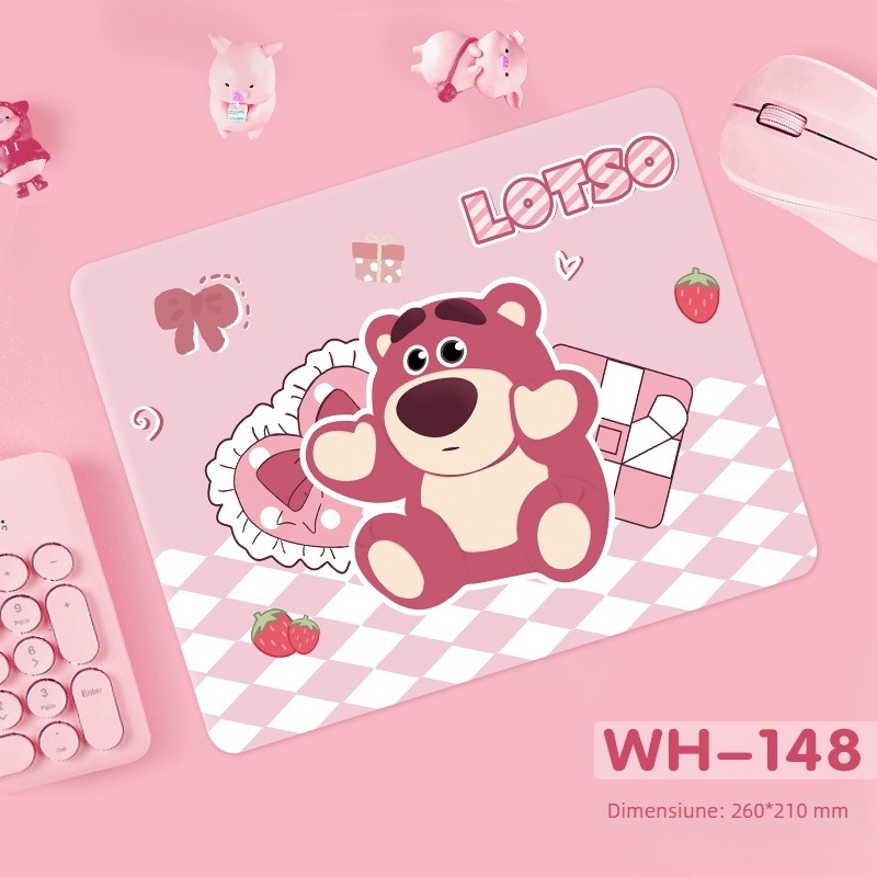 Pad de mouse Strawberry Bear - Antiderapant, Cauciuc natural, cu o singură față, imprimare prin transfer termic, personalizabil cu imagini