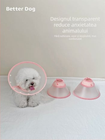 Guler elizabetian pentru câini și pisici, protecție transparentă a capului, anti-lingere și anti-mușcare, reglabil, stil desen animat, proaspăt și dulce, material: bumbac, tip: guler