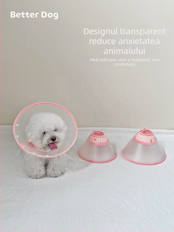 Guler elizabetian pentru câini și pisici, protecție transparentă a capului, anti-lingere și anti-mușcare, reglabil, stil desen animat, proaspăt și dulce, material: bumbac, tip: guler