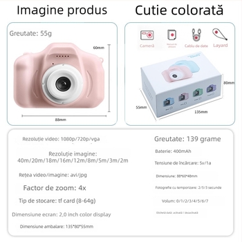 X2 Cameră Digitală pentru Copii - 1-5 MP, Card TF, Autonomie baterie 1-3 ore, Fotografii și Videoclipuri