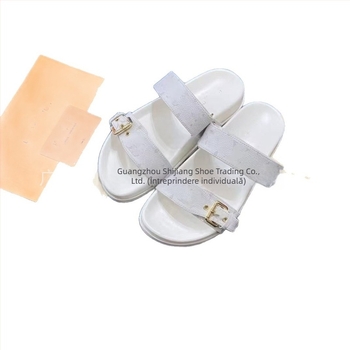 Flip-flops unisex pentru adulți, partea superioară din piele microfibră, talpă din cauciuc, închidere cu un clic