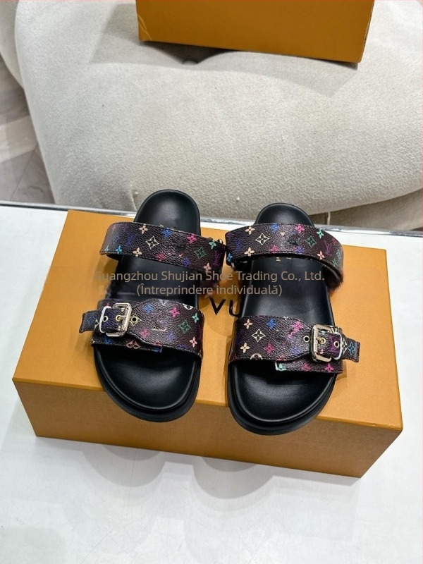 Flip-flops unisex pentru adulți, partea superioară din piele microfibră, talpă din cauciuc, închidere cu un clic