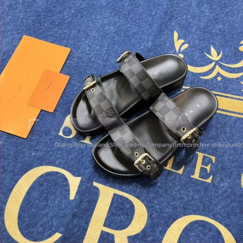 Flip-flops unisex pentru adulți, partea superioară din piele microfibră, talpă din cauciuc, închidere cu un clic