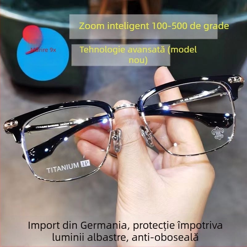 Ochelari inteligenți pentru citit cu focalizare automată pentru distanță și aproape, lentile din rășină, design fără ramă, lentile multifocale cu protecție HD împotriva luminii albastre