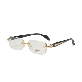 Ochelari de citit pentru bărbați, fără ramă, lentile din rășină cu protecție anti-lumina albastră, cadru metalic pătrat, margini tăiate cu diamant, Primăvara 2024