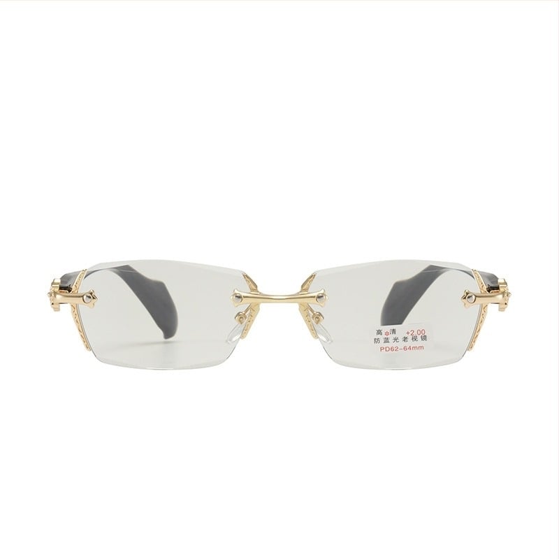 Ochelari de citit pentru bărbați, fără ramă, lentile din rășină cu protecție anti-lumina albastră, cadru metalic pătrat, margini tăiate cu diamant, Primăvara 2024