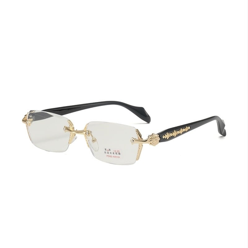 Ochelari de citit pentru bărbați, fără ramă, lentile din rășină cu protecție anti-lumina albastră, cadru metalic pătrat, margini tăiate cu diamant, Primăvara 2024