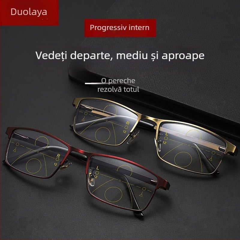 Ochelari progresivi multifocați pentru citit, anti-lumină albastră, ramă metalică, cadru complet, pentru adulți, unisex, vedere la distanță și aproape