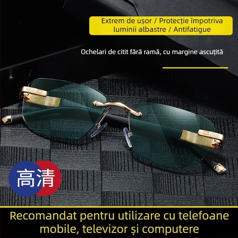 Ochelari de citit fără ramă, lentile PC, anti-lumină albastră, protecție UV, Model BL2206