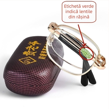Ochelari de citit pentru presbiopie – lentile din sticlă, design asferic, cadru metalic, ramă completă, formă pătrată