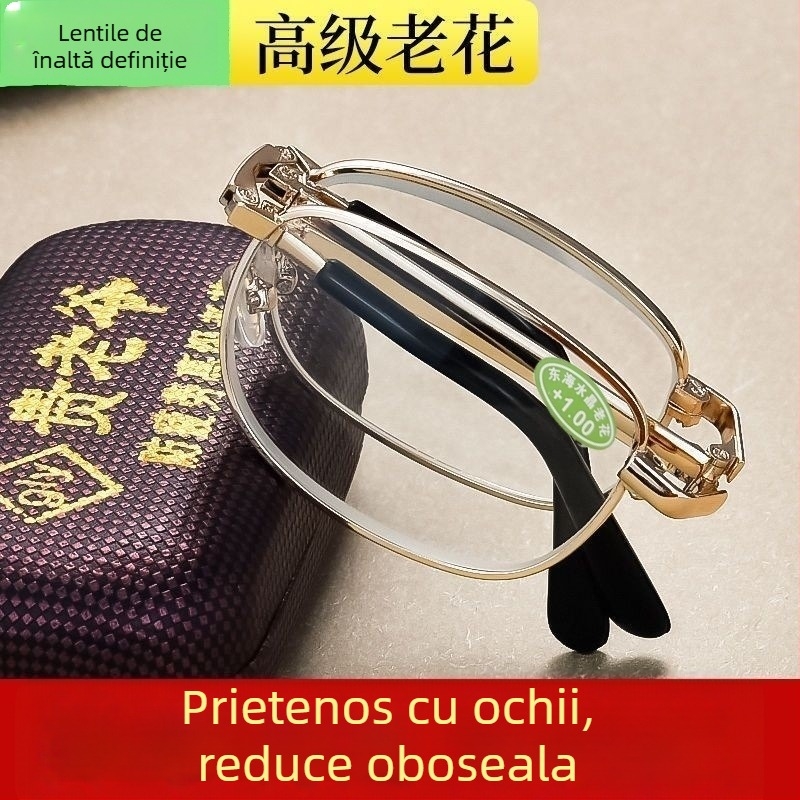 Ochelari de citit pentru presbiopie – lentile din sticlă, design asferic, cadru metalic, ramă completă, formă pătrată