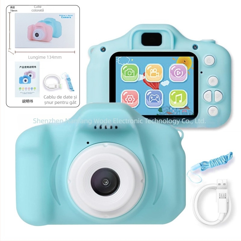 Cameră digitală pentru copii X2 – ecran LCD de 2 inch, 1–5 MP, stocare TF Card, autonomie baterie 1–3 ore, carcasă ABS+PC