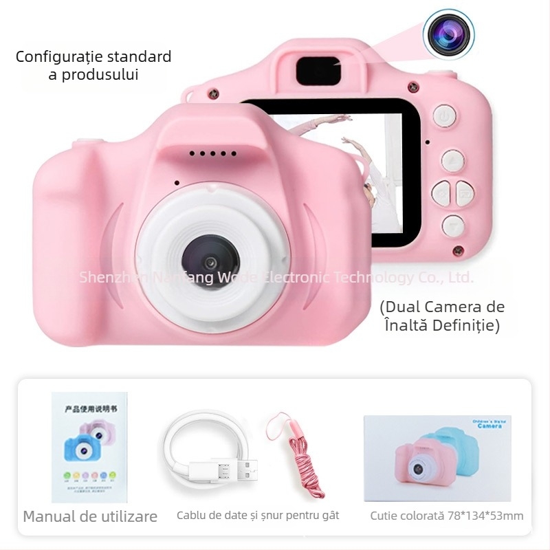 Cameră digitală pentru copii X2 – ecran LCD de 2 inch, 1–5 MP, stocare TF Card, autonomie baterie 1–3 ore, carcasă ABS+PC