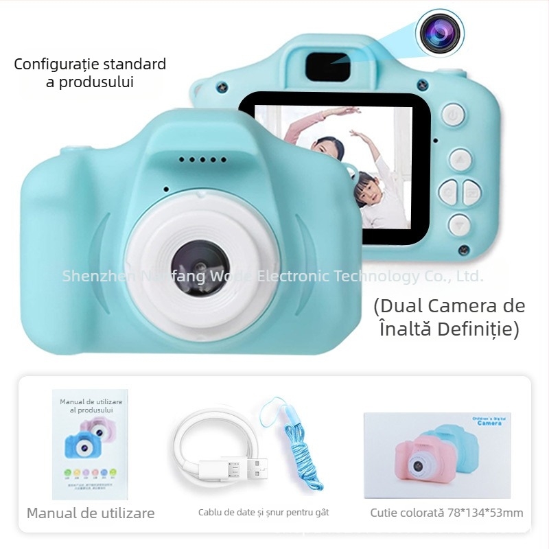 Cameră digitală pentru copii X2 – ecran LCD de 2 inch, 1–5 MP, stocare TF Card, autonomie baterie 1–3 ore, carcasă ABS+PC