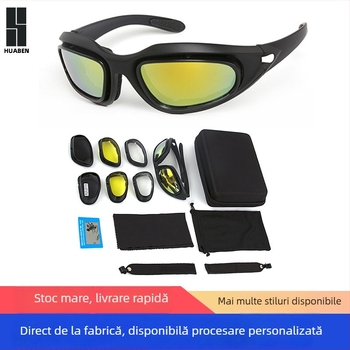 C5 Ochelari tactici pentru activități în aer liber - ramă completă, anti vânt, unisex, lentile interschimbabile, material PC