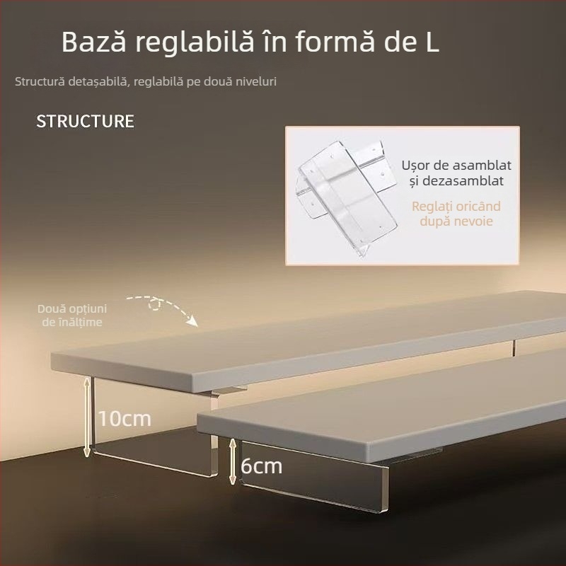 Suport pentru monitor de birou, ridicare, tip rotativ, din placă artificială, ridică ecranul și oferă spațiu de depozitare