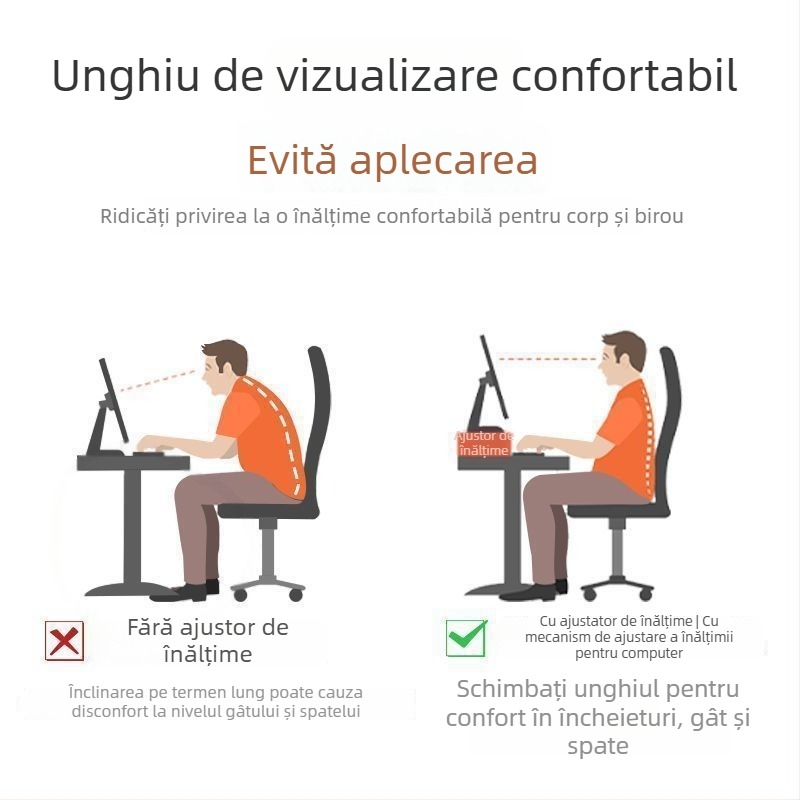 Suport pentru monitor de birou, ridicare, tip rotativ, din placă artificială, ridică ecranul și oferă spațiu de depozitare