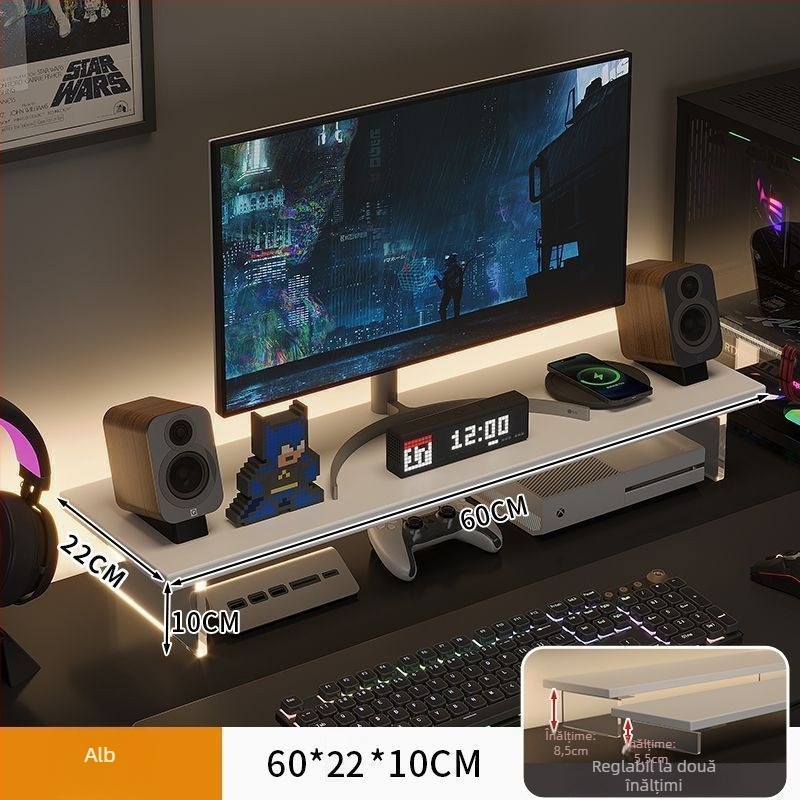 Suport pentru monitor de birou, ridicare, tip rotativ, din placă artificială, ridică ecranul și oferă spațiu de depozitare