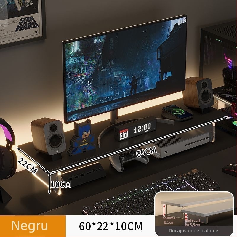 Suport pentru monitor de birou, ridicare, tip rotativ, din placă artificială, ridică ecranul și oferă spațiu de depozitare