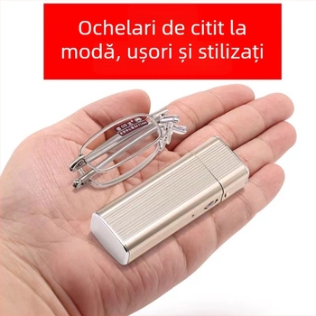 Ochelari de citit cu protecție împotriva luminii albastre și UV, lentile din cristal, ramă metalică integrală, pliabili, portabili