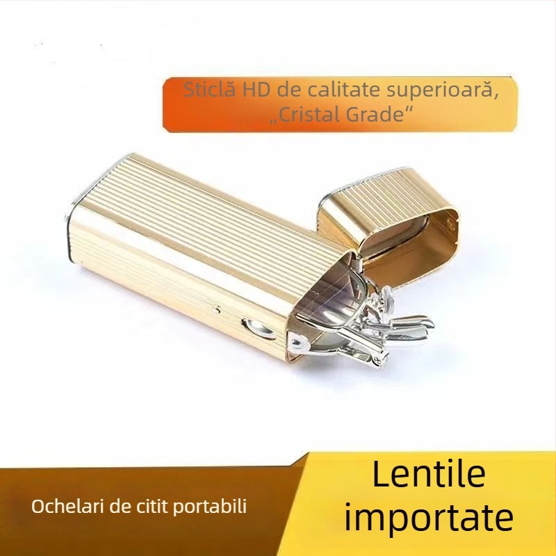 Ochelari de citit cu protecție împotriva luminii albastre și UV, lentile din cristal, ramă metalică integrală, pliabili, portabili