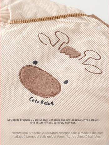 Salopetă Corduroy groasă cu glugă detașabilă pentru nou-născuți 0–12 luni, iarnă