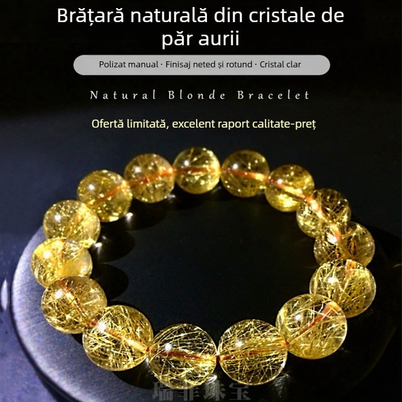 Brățară cu cristal auriu blond, mărgele 20 mm+, unisex, finisaj lucios, stil național