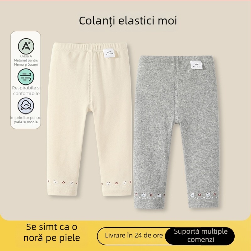 Colanți pentru fetițe, stil coreean, 96% bumbac, talie medie, finisaj moale, pentru sugari și copii mici