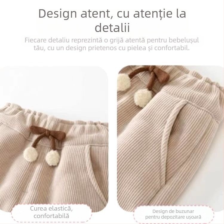 Pantaloni de iarnă pentru fete, căptuțiți cu fleece, 100% poliester, talie mijlocie, pentru copii 3–8 ani