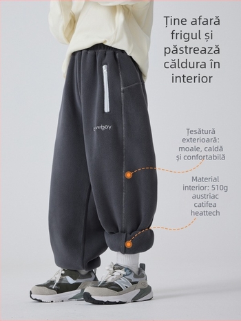 Pantaloni de iarnă pentru copii, stil coreean, poliester 95%, talie medie, culoare solidă, țesătură tratată moale, pentru copii peste 8 ani