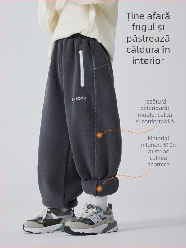 Pantaloni de iarnă pentru copii, stil coreean, poliester 95%, talie medie, culoare solidă, țesătură tratată moale, pentru copii peste 8 ani