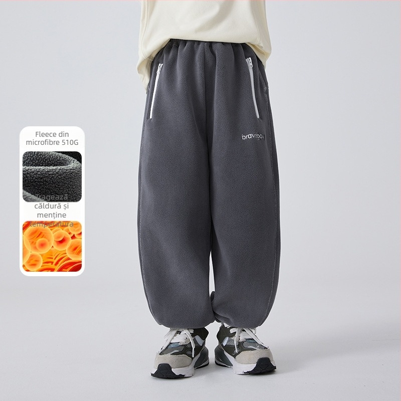 Pantaloni de iarnă pentru copii, stil coreean, poliester 95%, talie medie, culoare solidă, țesătură tratată moale, pentru copii peste 8 ani