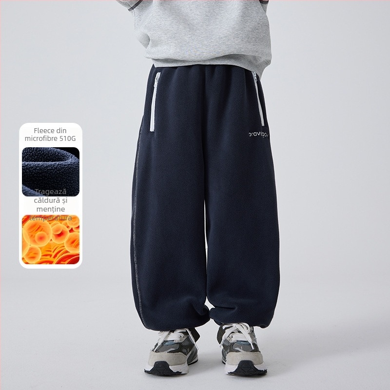 Pantaloni de iarnă pentru copii, stil coreean, poliester 95%, talie medie, culoare solidă, țesătură tratată moale, pentru copii peste 8 ani