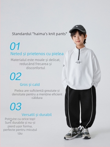 Haima's House Pantaloni de iarnă pentru băieți, stil coreean, țesătură terry, 60% bumbac, talie medie cu curea de cauciuc